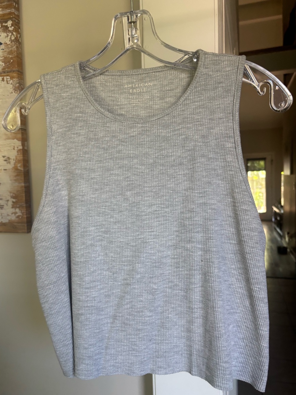 American Eagle Outfitters Light Gray Ribbed Tank Top